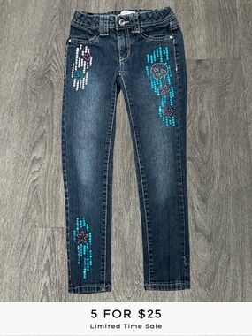 Girls PIPER Rhinestone & Sequins Size 7 Denim Jeans
